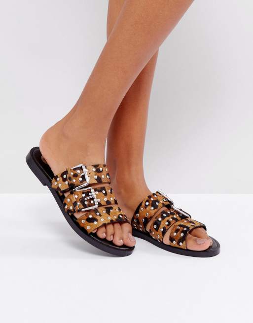 River Island Leopard Print Faux Pony Hair Three Strap Sandals