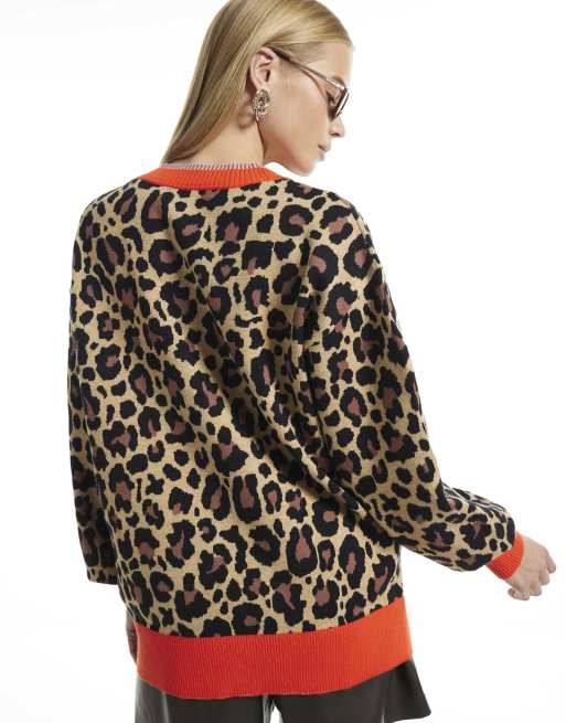 River Island Leopard print floral heart cardigan in multi colour, 4 of 4