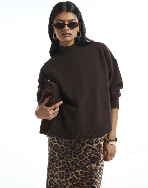 River Island Leopard print hybrid jumper dress in brown - dark