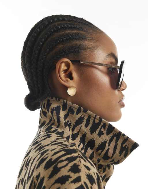 River Island Leopard print jacquard polo top in brown, 2 of 4