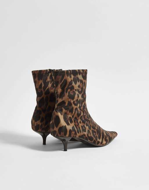 River Island Leopard print kitten heel sock boots in brown, 2 of 4