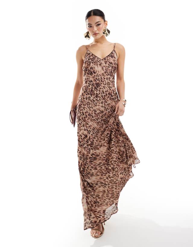 River Island - leopard print maxi slip dress in beige