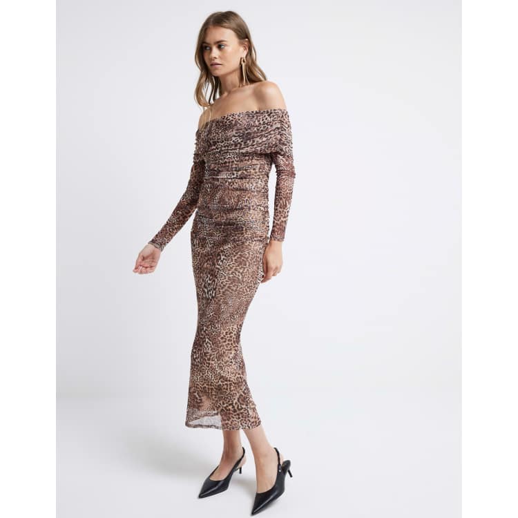 river island leopard midi dress Buy River Island Brown Shirred Midi Dress from Next USA