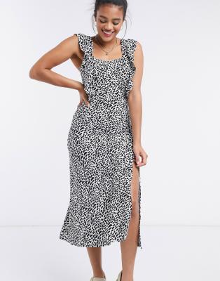 leopard print split midi dress