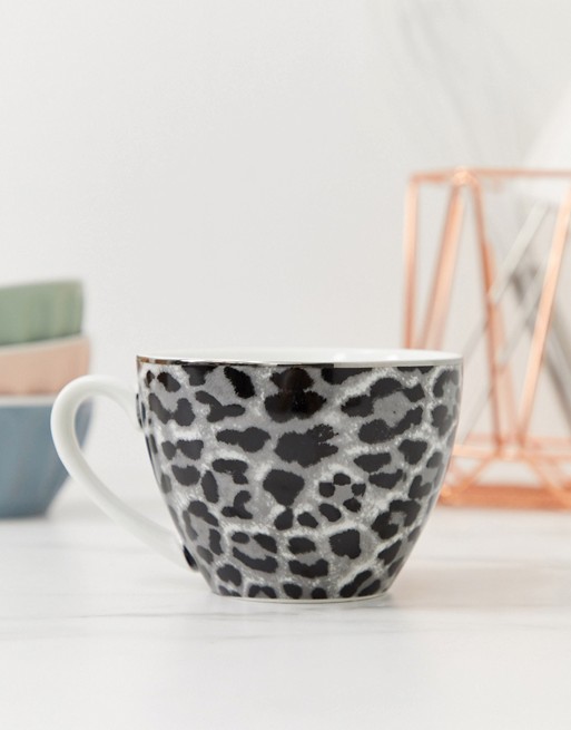 River Island leopard print mug in grey