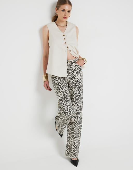 River Island Leopard print relaxed straight jeans in brown