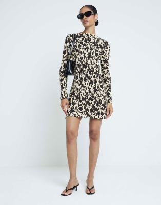 River Island Leopard print shift mini dress in brown