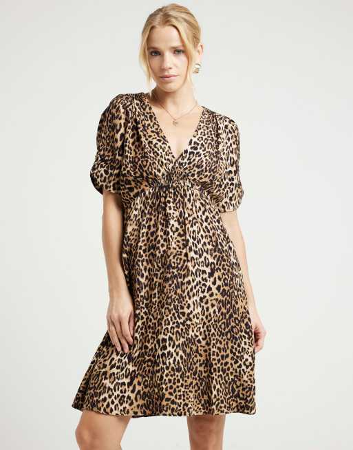 River Island Leopard print skater mini dress in brown