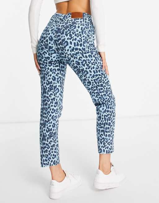 River Island leopard print skinny jeans in blue