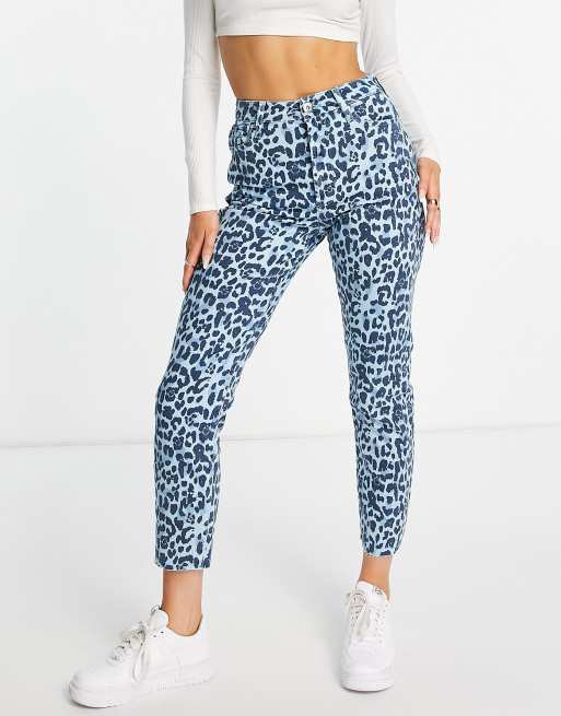 River Island leopard print skinny jeans in blue