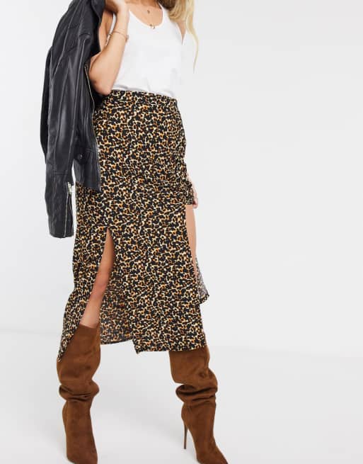 Leopard print hotsell slit skirt