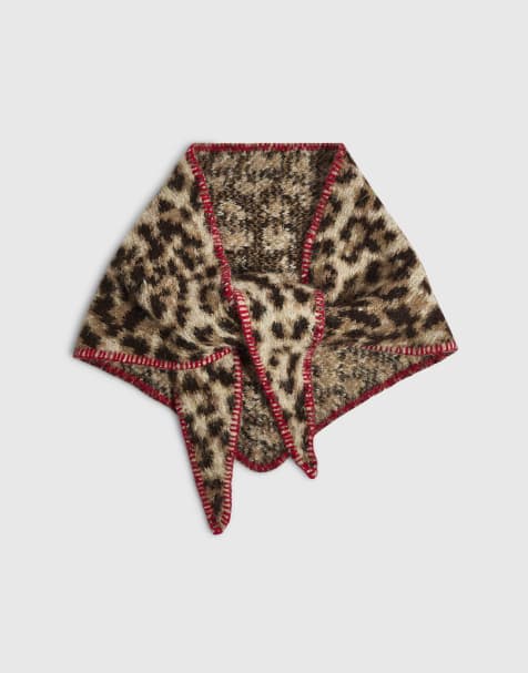 River Island Leopard print triangle scarf in brown - view 1