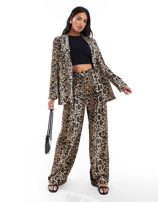 River Island leopard print wide leg pants in light brown - part of a set