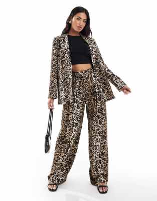 River Island leopard print wide leg trouser co ord in light brown 