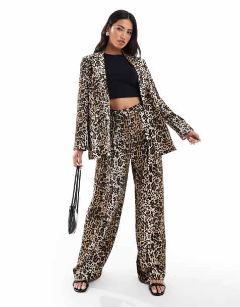 River Island leopard print wide leg trouser co-ord in light brown - view 1