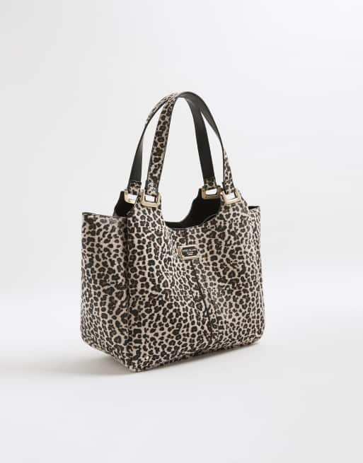 River Island Leopard print winged shoulder bag in beige ASOS
