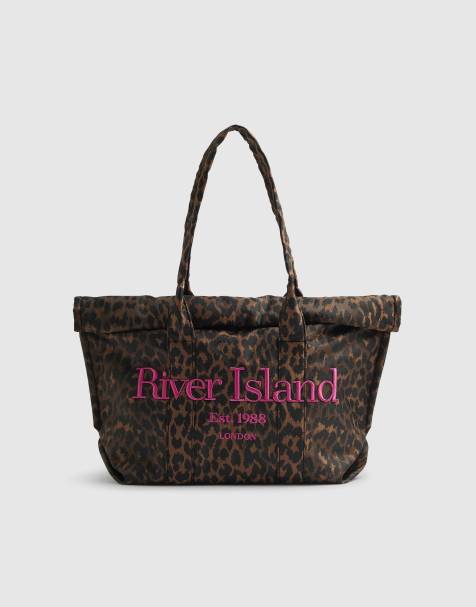 River Island Leopard roll top holdall bag in brown - dark - view 1