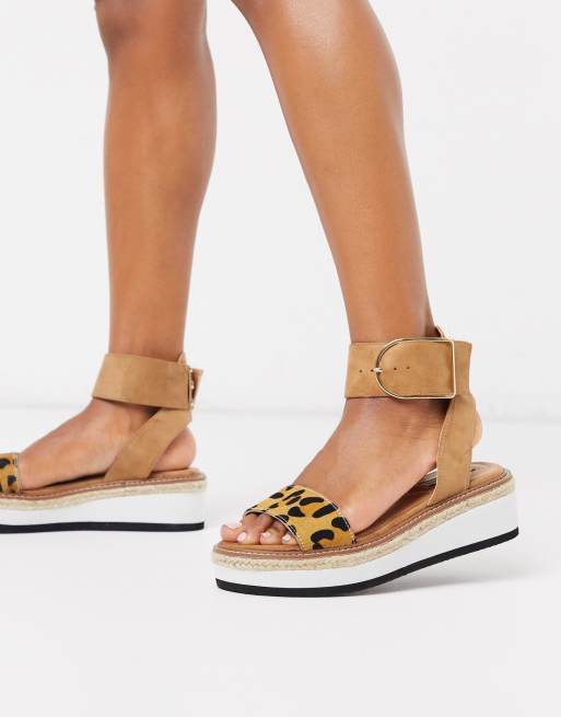 River Island leopard strap platform sandals in tan | ASOS