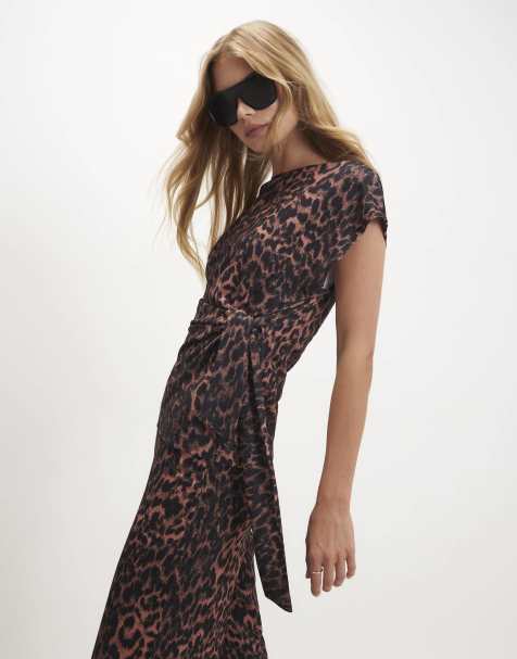 River Island Leopard textured tie side top in brown - view 1