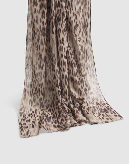 River Island Leopard voile large scarf in beige, 3 of 3