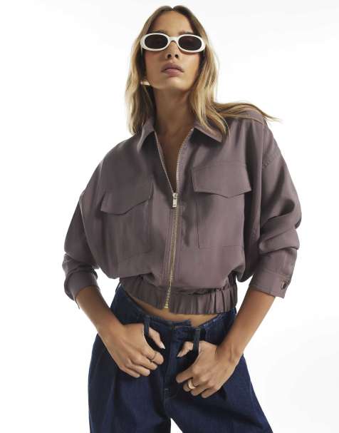 River Island Lightweight cupro bomber jacket in brown - view 1