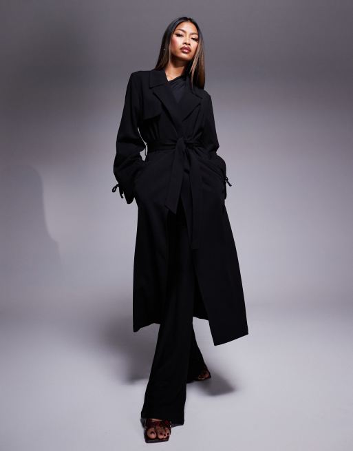 Long black duster coat best sale