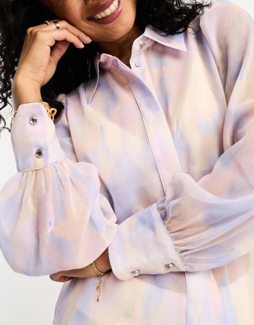River Island – Liliowa szyfonowa koszula w akwarelowy wzór, 4 z 4