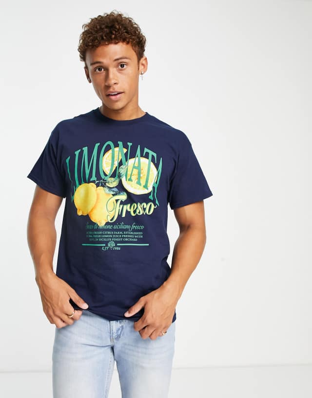 River Island limonata print T-shirt in blue