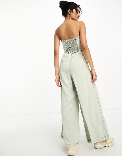 ASOS DESIGN one-shoulder ribbed jumpsuit in washed charcoal