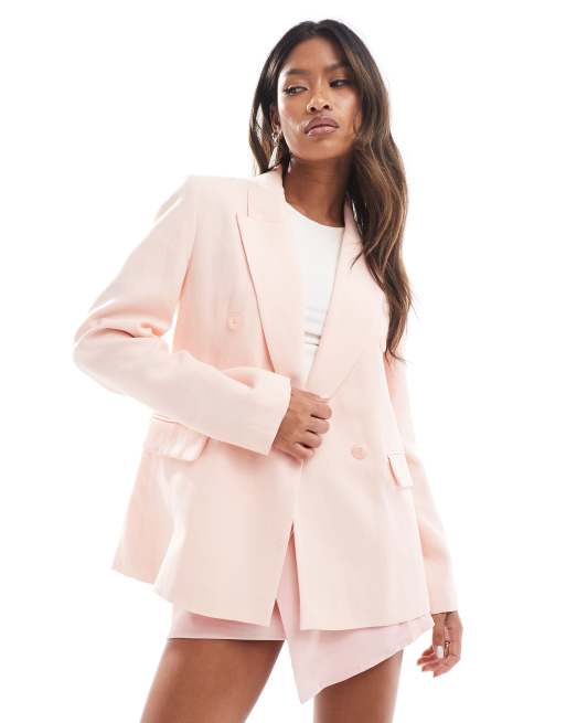 River Island linen blazer in light pink ASOS