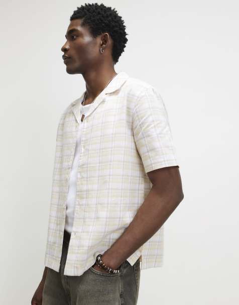 River Island Linen blend check shirt in yellow - view 1