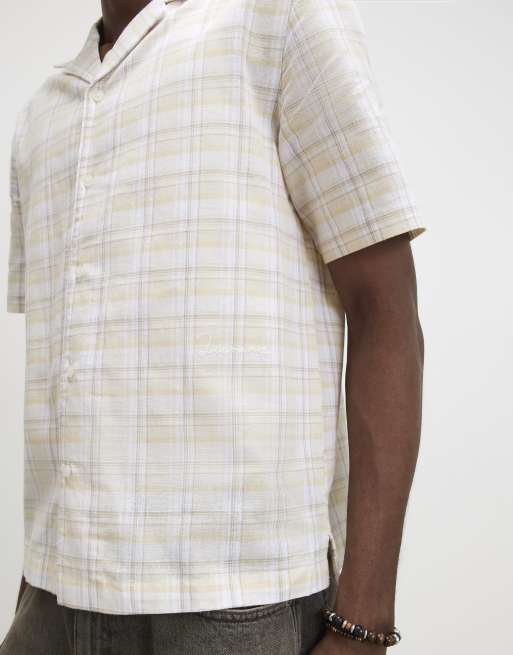River Island Linen blend check shirt in yellow, 2 of 4