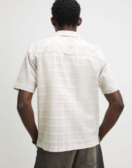 River Island Linen blend check shirt in yellow, 4 of 4
