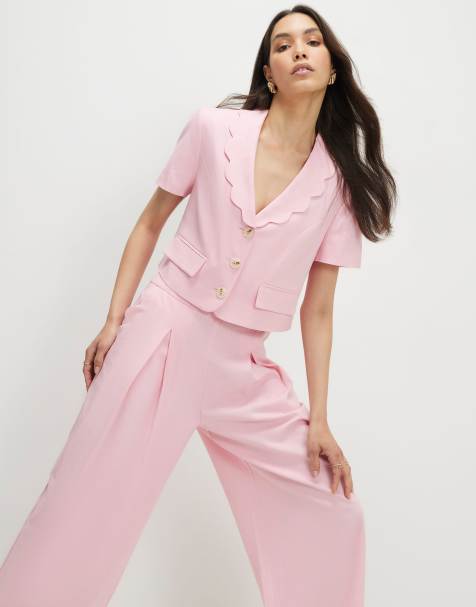 River Island Linen blend cropped scallop trim jacket in pink