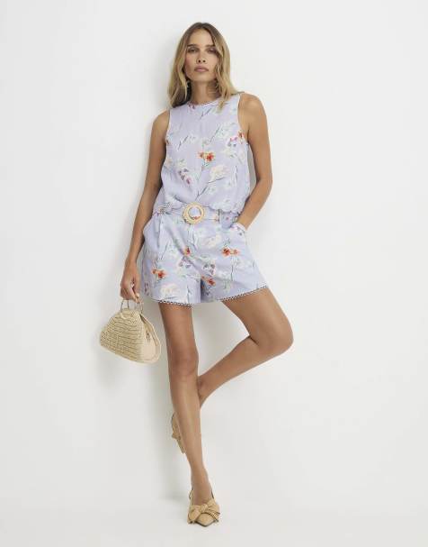 River Island Linen blend floral co-ord in purple - view 1