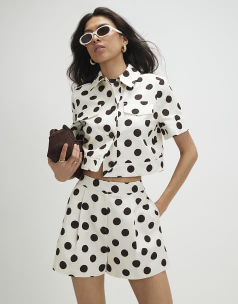 River Island Linen blend polka dot jacket in white - view 1