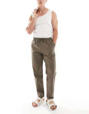 River Island Linen Blend Pull On Pants In Brown