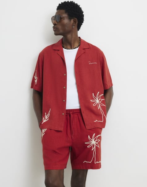 River Island Linen blend roping shirt in red - view 1
