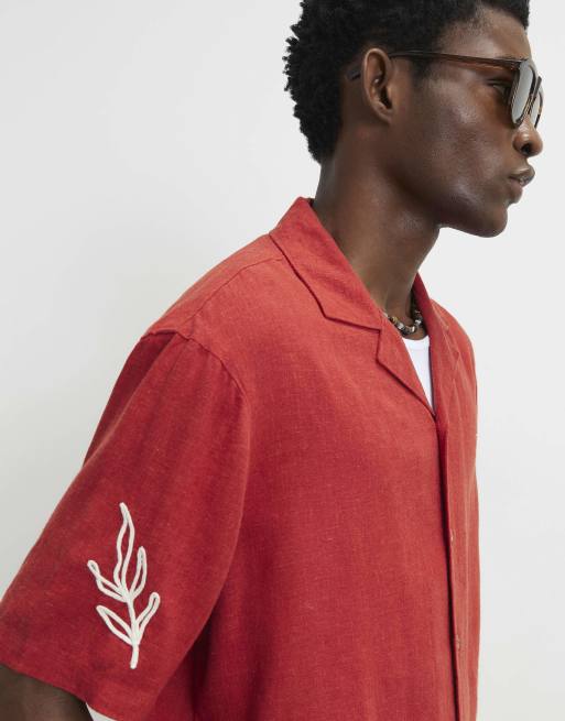 River Island Linen blend roping shirt in red, 2 of 4