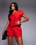 [River Island] River Island linen blend ruffle shorts in red (part of a set) 18 RED