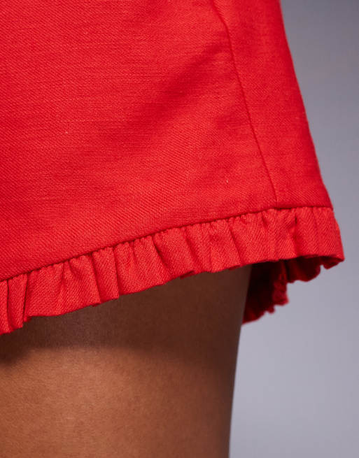 River Island linen blend ruffle shorts in red (part of a set), 5 of 5