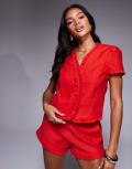 [River Island] River Island linen blend ruffle top in red (part of a set) 18 RED