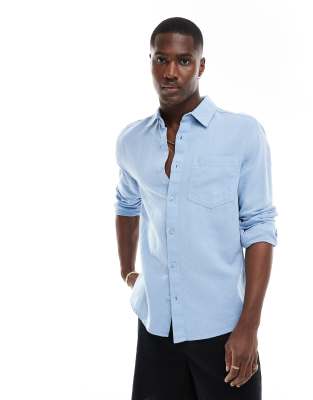 linen blend shirt in blue