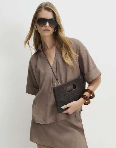 River Island Linen blend short sleeve shirt in beige 