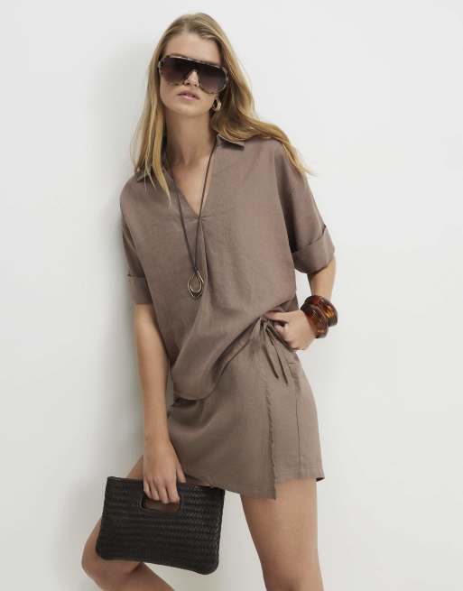 River Island Linen blend skort in beige, 3 of 4