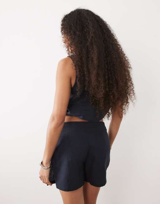 River Island linen blend skort in navy, 5 of 5