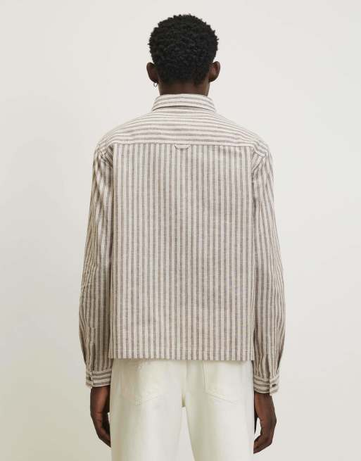 River Island Linen blend stripe shirt in brown, 4 of 4
