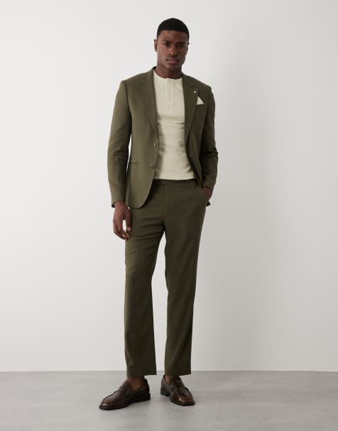 River Island linen blend suit in khaki - view 1