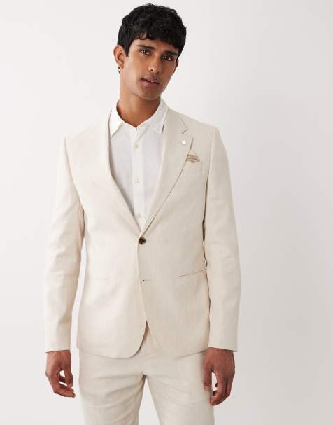 River Island linen blend suit jacket in light stone - view 1