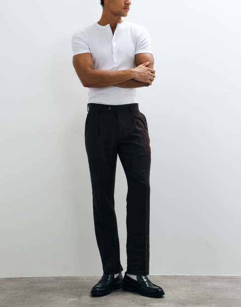 River Island linen blend suit trousers in brown
